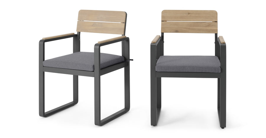 Topa Garden Set of 2 Dining Outdoor Chairs, Acacia Wood and Grey