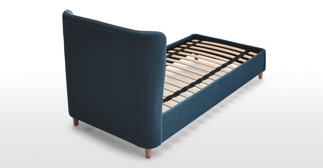 Burcot Single Bed, Blue with Contrast Piping
