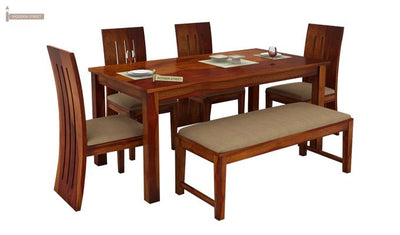 Terex 6 Seater Luxury Dining Set With Bench (Honey Finish)