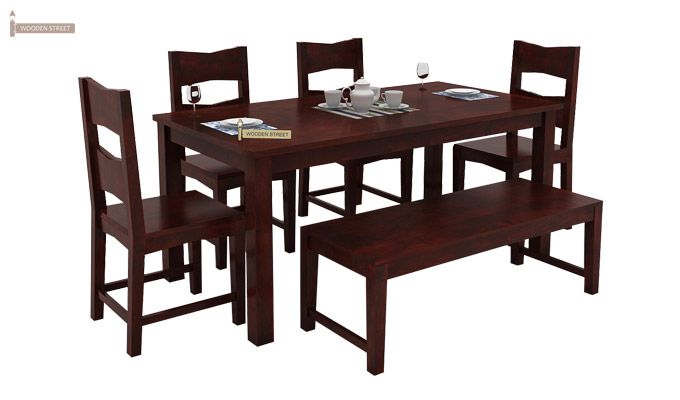 Mckinley 6 Seater Dining Set With Bench (Mahogany Finish)