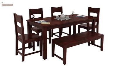 Mckinley 6 Seater Dining Set With Bench (Mahogany Finish)