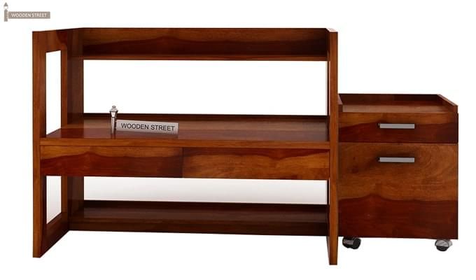 Jerome Adjustable Office Table Cum Bookshelf (Honey Finish)