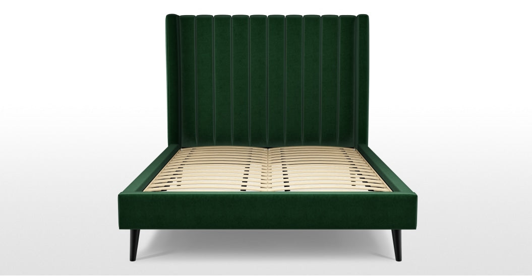 Custom MADE Cory Luxury Single Bed, Bottle Green Velvet with Black Stained Oak Legs
