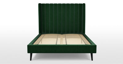 Custom MADE Cory Luxury Single Bed, Bottle Green Velvet with Black Stained Oak Legs