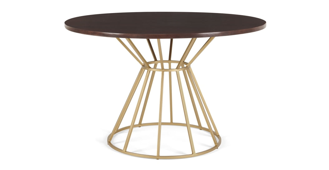 Khalida 4 Seat Round Dining Table, Dark Mango Wood and Brass
