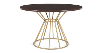 Khalida 4 Seat Round Dining Table, Dark Mango Wood and Brass