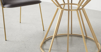 Khalida 4 Seat Round Dining Table, Dark Mango Wood and Brass