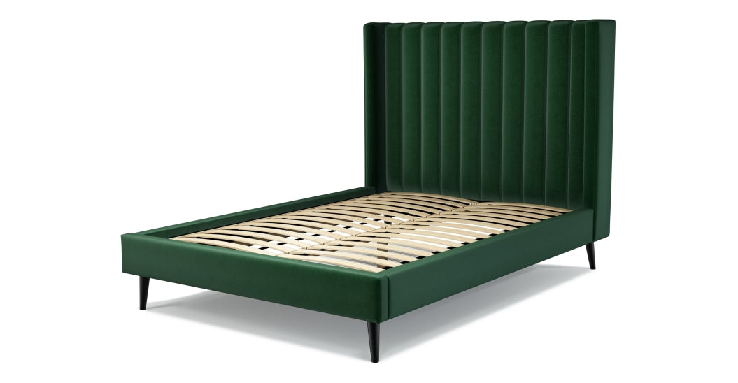 Custom MADE Cory Luxury Single Bed, Bottle Green Velvet with Black Stained Oak Legs