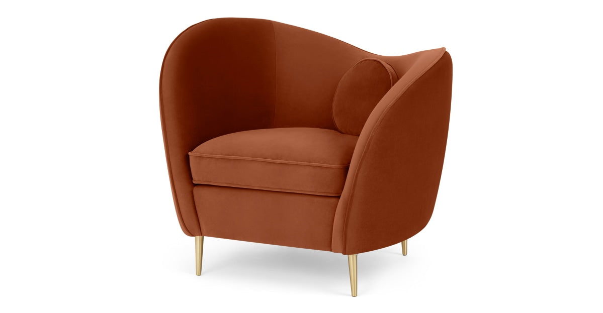 Kooper Accent Armchair, Nutmeg Orange Velvet Bedroom Chair