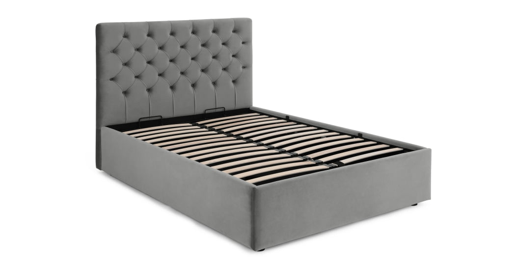 Skye Ottoman Luxury Storage Double Bed Set , Light Grey Velvet