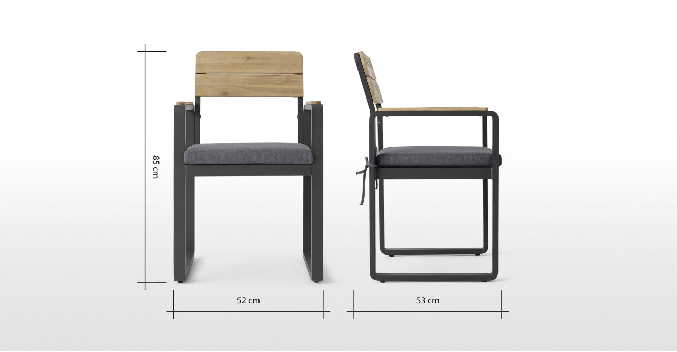 Topa Garden Set of 2 Dining Outdoor Chairs, Acacia Wood and Grey