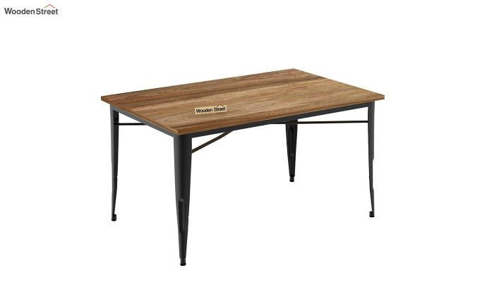 Cora Metal 6 Seater Dining Set with Bench (Natural Finish,Black Metal)