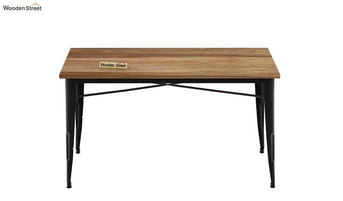 Cora Metal 6 Seater Dining Set with Bench (Natural Finish,Black Metal)