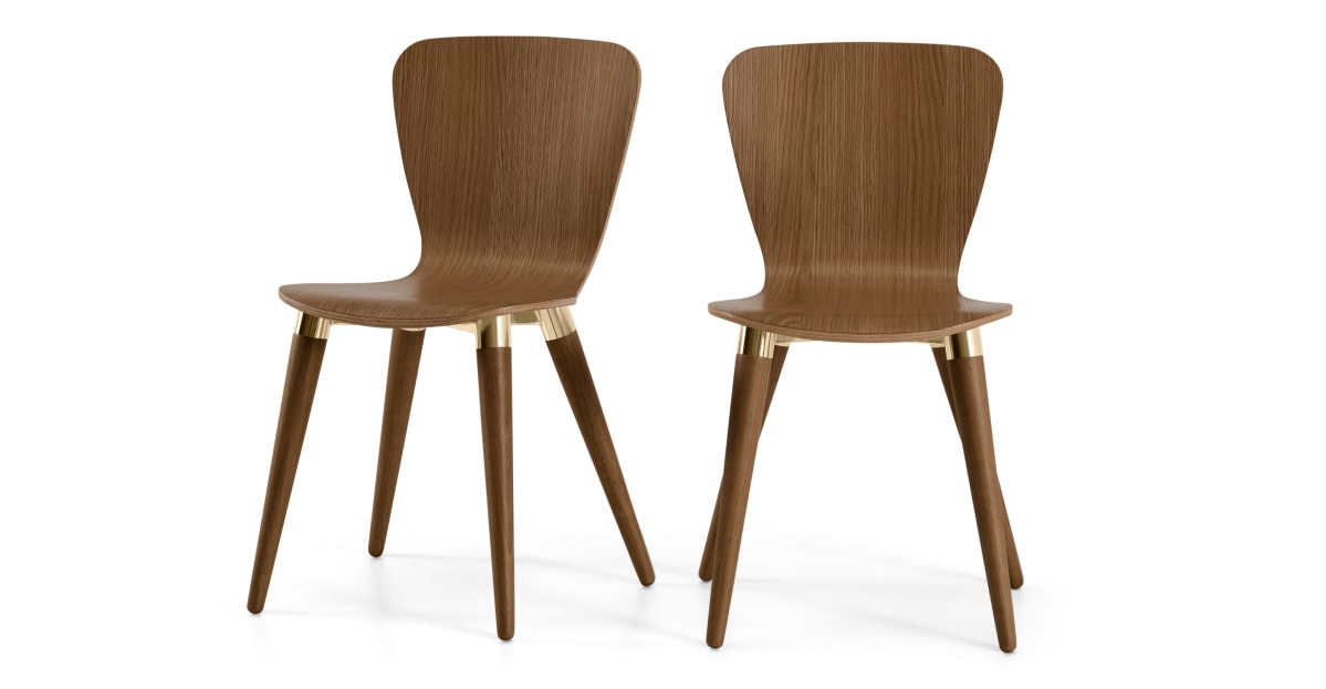 Set of 2 Edelweiss Dining Chair, Walnut and Brass
