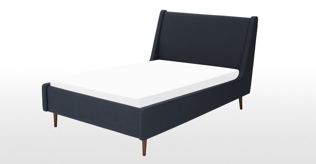 Higgs Luxury Single Bed Black, Shetland Navy Wool & Walnut Stain Legs
