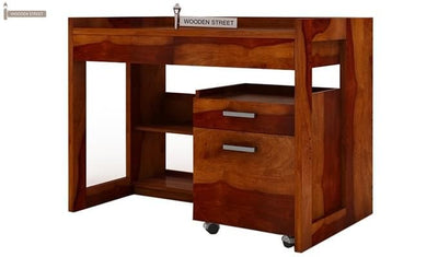 Jerome Adjustable Office Table Cum Bookshelf (Honey Finish)
