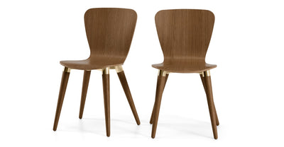 Set of 2 Edelweiss Dining Chair, Walnut and Brass