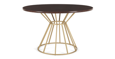 Khalida 4 Seat Round Dining Table, Dark Mango Wood and Brass