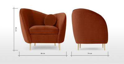 Kooper Accent Armchair, Nutmeg Orange Velvet Bedroom Chair