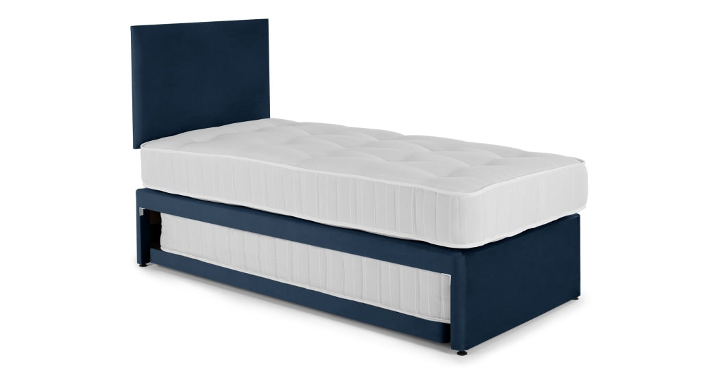 Hyron Guest Luxury Single Bed with 2 Mattresses, Blue Velvet