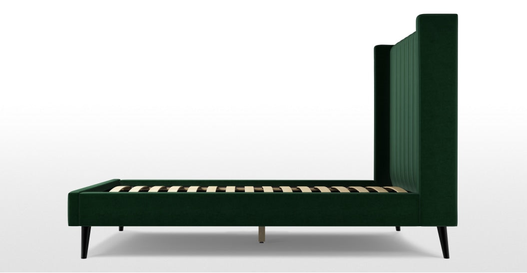 Custom MADE Cory Luxury Single Bed, Bottle Green Velvet with Black Stained Oak Legs