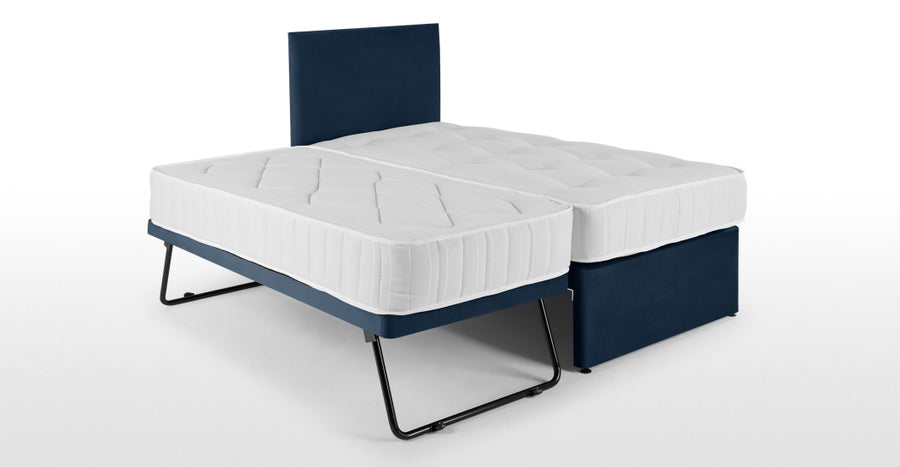 Hyron Guest Luxury Single Bed with 2 Mattresses, Blue Velvet